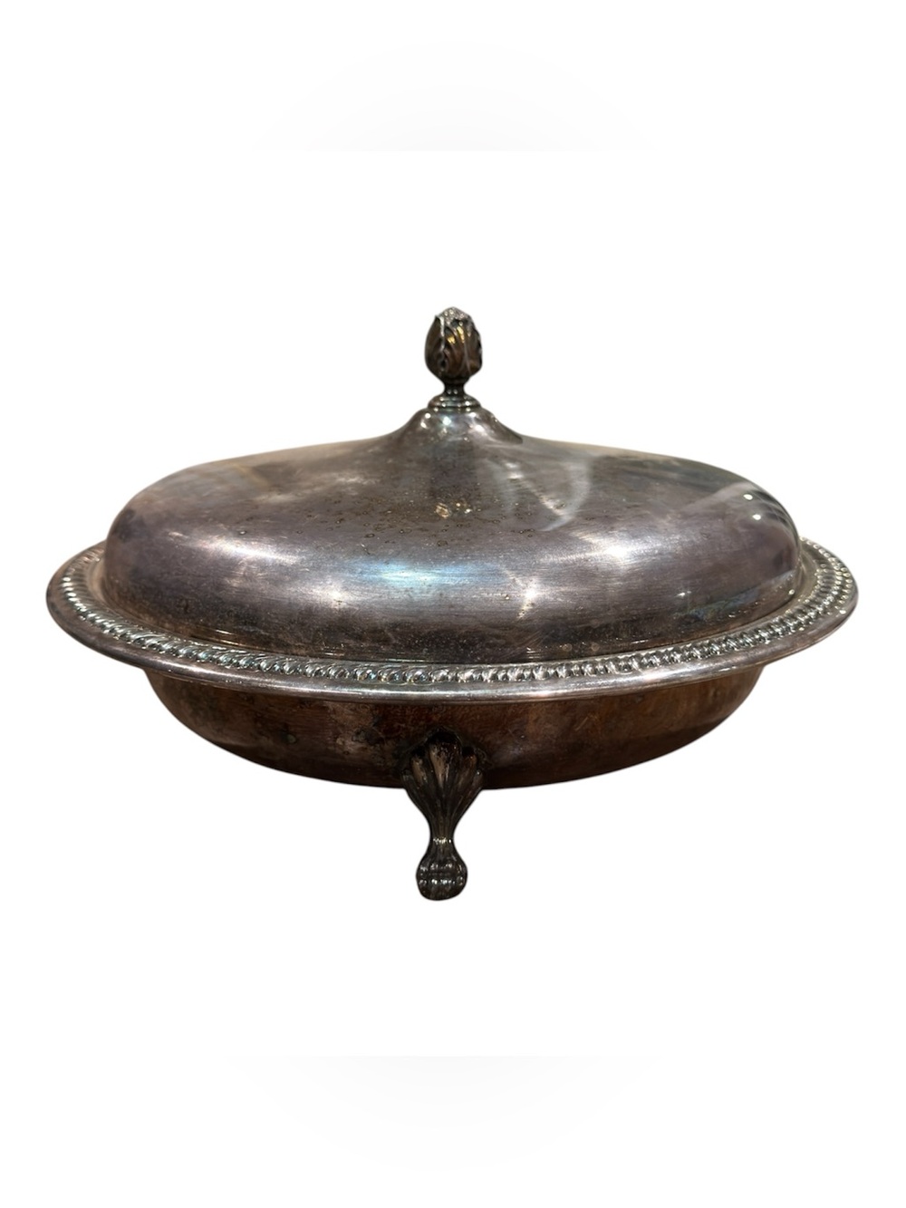 Sheffield Silverplate antique large circular serving platter w/ dome lid